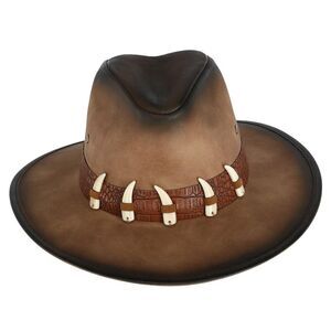 Kenny K Men's Distressed Faux Leather Western Hat with Faux Animal Teeth